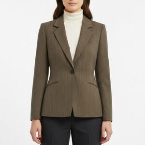 Anne Klein Brown Herringbone Vintage Blazer Jacket Size 6P Retro